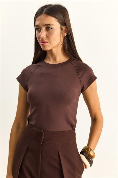 Kadın Pamuklu Kısa Kollu Ranglan T-Shirt 1091 60286102 - Acı Kahve