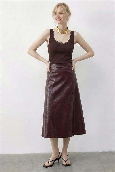 Kadın Pamuklu Slim Fit U Yaka Dantelli Atlet 1053 60286022 - Acı Kahve