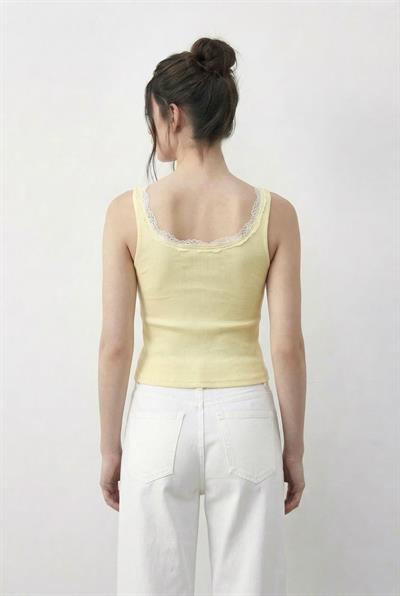 Kadın Pamuklu Slim Fit U Yaka Dantelli Atlet 1053 60286022 - Limon Sarısı