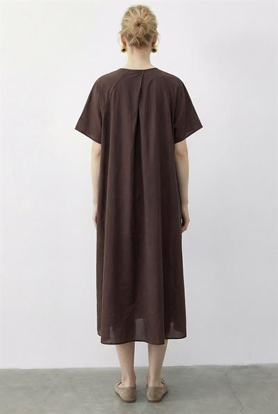 Kadın Pile Detaylı Cepli Rahat Kalıp Midi Elbise 8738 60283957 - Cappuccino