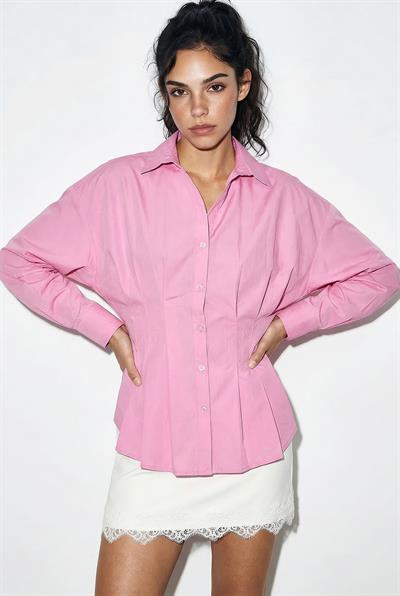 Kadın Pileli Belden Oturtmalı Poplin Gömlek 343 60286048 - Pembe