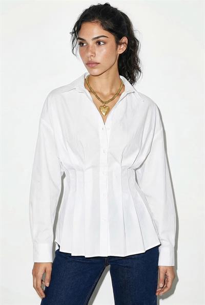 Kadın Pileli Belden Oturtmalı Poplin Gömlek 343 60286048 - Beyaz