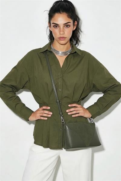 Kadın Pileli Belden Oturtmalı Poplin Gömlek 343 60286048 - Yeşil