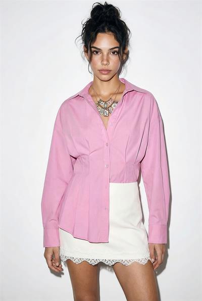 Kadın Pileli Belden Oturtmalı Poplin Gömlek 343 60286048 - Pembe