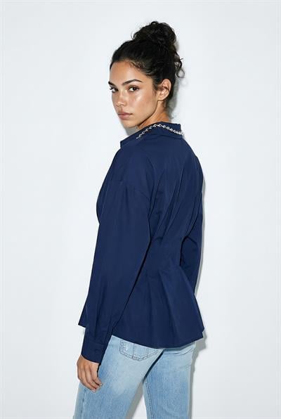 Kadın Pileli Belden Oturtmalı Poplin Gömlek 343 60286048 - Lacivert