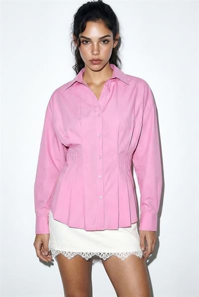 Kadın Pileli Belden Oturtmalı Poplin Gömlek 343 60286048 - Pembe