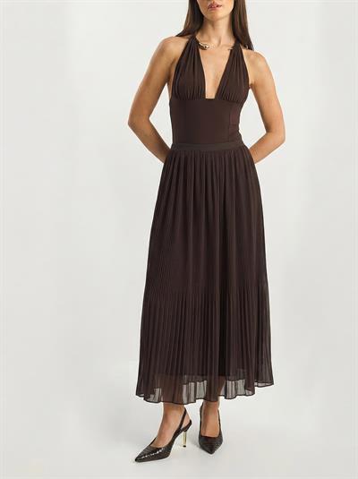 Kadın Piliseli Maxi Boy Astarlı Tül Etek 0928 60283946 - Kahverengi