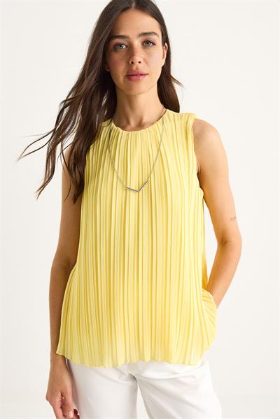 Kadın Piliseli Metal Kolye Aksesuarlı Astarlı Kalın Askılı Bluz 60251273 - Limon Sarısı
