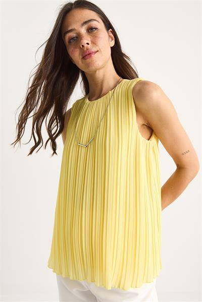 Kadın Piliseli Metal Kolye Aksesuarlı Astarlı Kalın Askılı Bluz 60251273 - Limon Sarısı