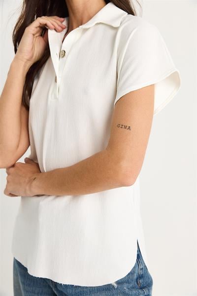 Kadın Polo Yaka Oval Etek Uçlu Rahat T-Shirt 4070 60283402 - Beyaz