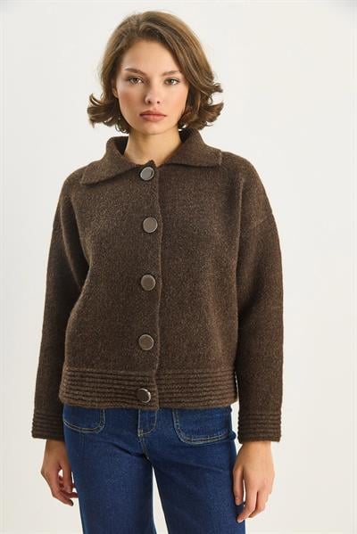 Kadın Polo Yaka Yumuşak Dokulu Düğmeli Triko Hırka 5086 60283663 - Acı Kahve