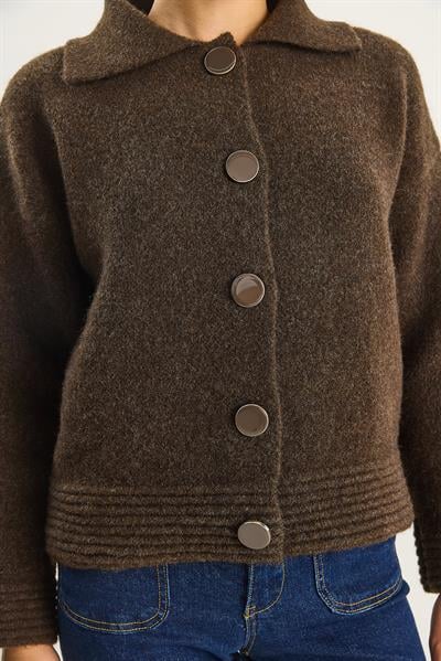 Kadın Polo Yaka Yumuşak Dokulu Düğmeli Triko Hırka 5086 60283663 - Acı Kahve