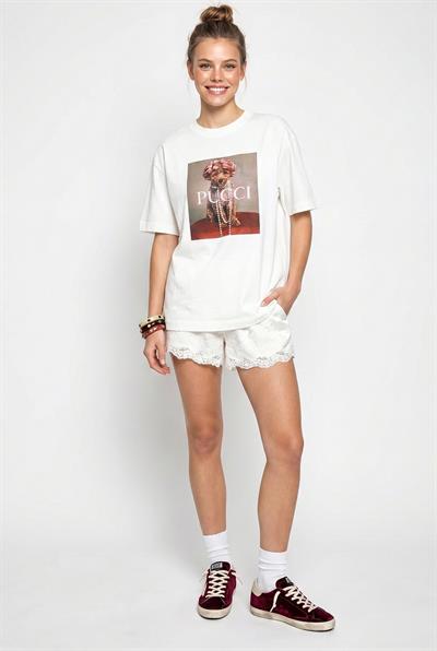 Kadın Poodle Baskılı %100 Pamuk Bisiklet Yaka Oversize Basic T-Shirt ÖT261064 60286255 - Beyaz