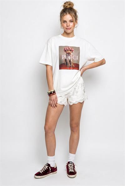 Kadın Poodle Baskılı %100 Pamuk Bisiklet Yaka Oversize Basic T-Shirt ÖT261064 60286255 - Beyaz