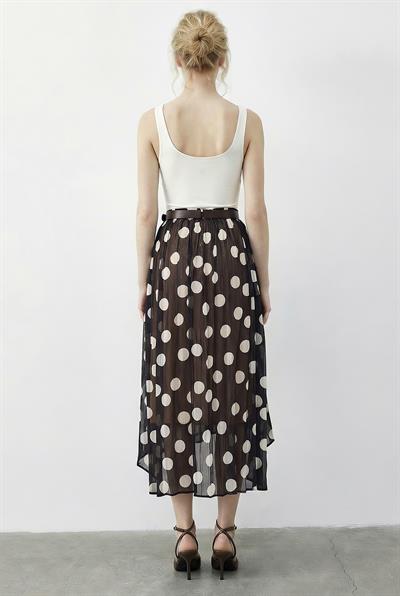Kadın Puantiyeli Beli Lastikli Astarlı Kemerli Uzun Tül Etek 4189 60283995 - Siyah