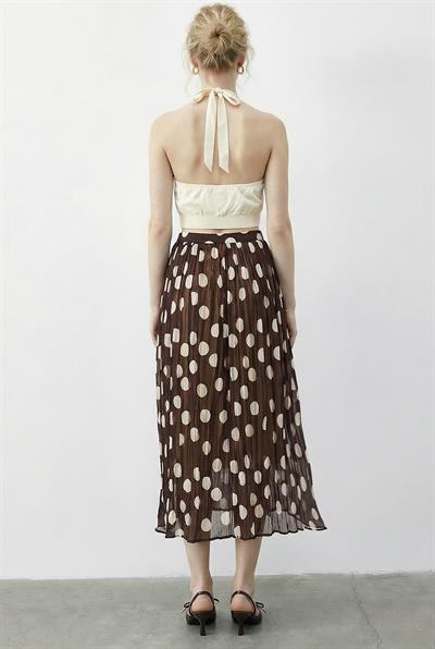 Kadın Puantiyeli Beli Lastikli Astarlı Kemerli Uzun Tül Etek 4189 60283995 - Kahverengi