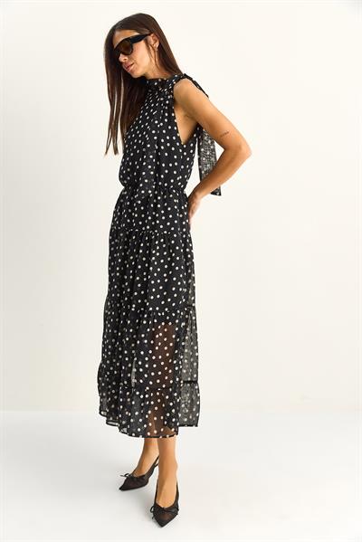 Kadın Puantiyeli Halter Yaka Astarlı  Madi Elbise 8702 60286148 - Siyah