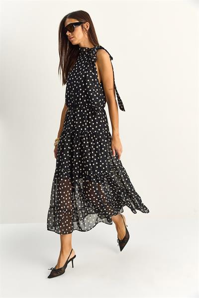 Kadın Puantiyeli Halter Yaka Astarlı  Madi Elbise 8702 60286148 - Siyah