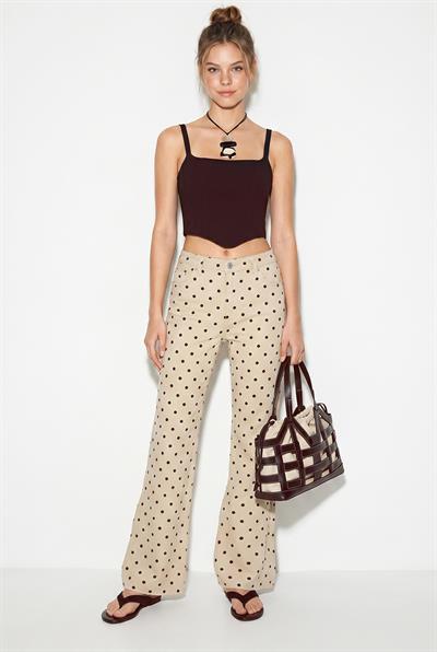 Kadın Puantiyeli Mini Çan Orta Bel Denim Pantolon 1055 60286291 - Bej-Kahverengi