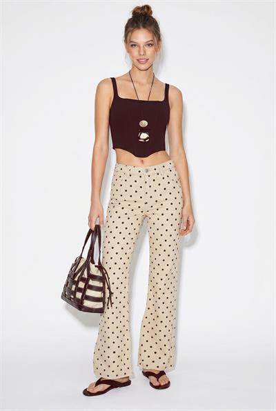 Kadın Puantiyeli Mini Çan Orta Bel Denim Pantolon 1055 60286291 - Bej-Kahverengi