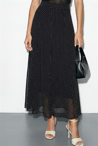 Kadın Puantiyeli Transparan Bluzlu Astarlı Etekli Alt-Üst Takım 8095 60286062 - Siyah