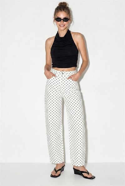 Kadın Puantiyeli Yüksek Bel Balloon Denim Pantolon 993 60286259 - Beyaz-Siyah
