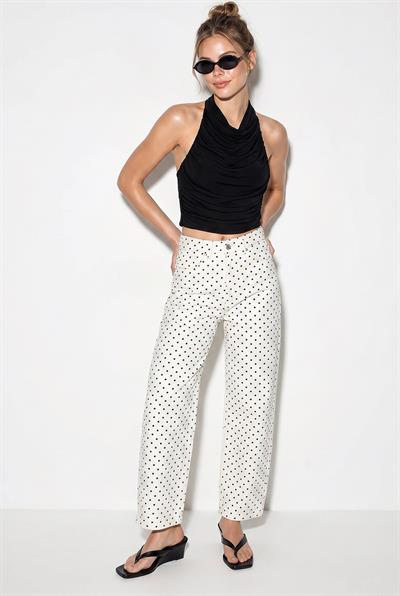 Kadın Puantiyeli Yüksek Bel Balloon Denim Pantolon 993 60286259 - Beyaz-Siyah