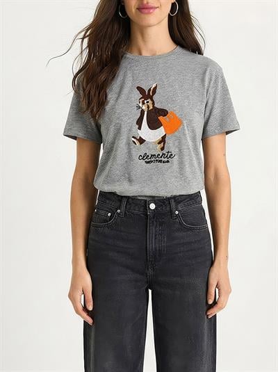 Kadın Rabbit Nakışlı İşlemeli Bisiklet Yaka Basic T-Shirt 7532 60283953 - Gri