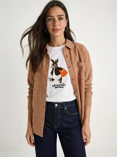 Kadın Rabbit Nakışlı İşlemeli Bisiklet Yaka Basic T-Shirt 7532 60283953 - Beyaz