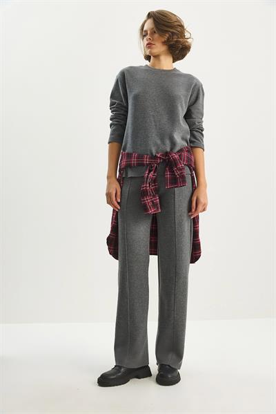 Kadın Rahat Kesim Üst Nervürlü Beli Lastikli Pantolon Selanik Takım 8432 60283603 - Antrasit