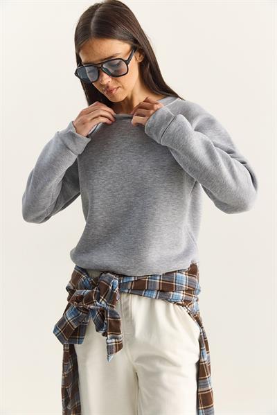 Kadın Reglan Kol Oversize Sweatshirt 60283859 - Gri Melanj
