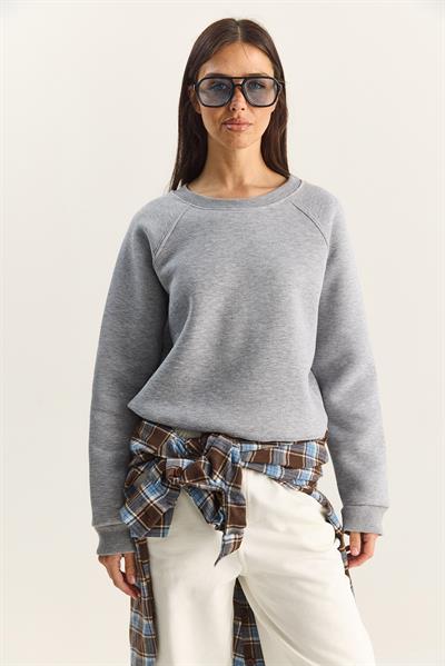 Kadın Reglan Kol Oversize Sweatshirt 60283859 - Gri Melanj