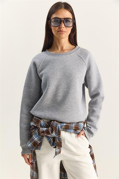 Kadın Reglan Kol Oversize Sweatshirt 60283859 - Gri Melanj