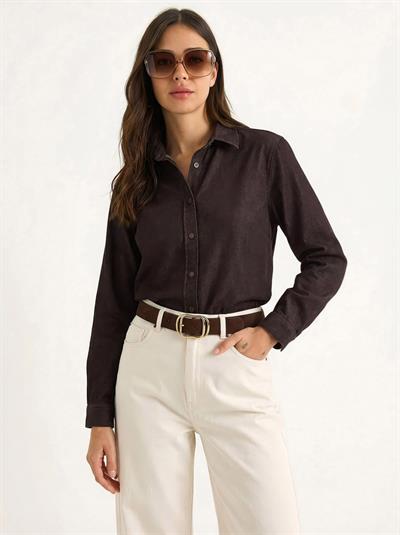Kadın Regular Fit Denim Gömlek 7513 60283940 - Kahverengi