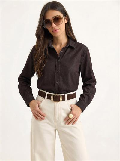 Kadın Regular Fit Denim Gömlek 7513 60283940 - Kahverengi