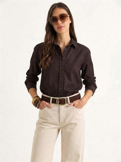 Kadın Regular Fit Denim Gömlek 7513 60283940 - Kahverengi
