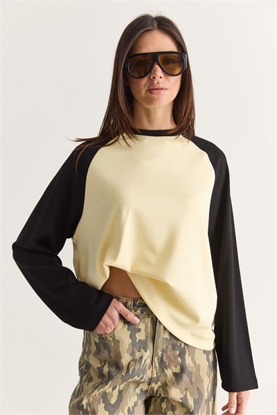 Kadın Regular Reglan Kol Renk Bloklu Uzun Kollu Sweatshirt 928 60286777 - Sarı-Siyah