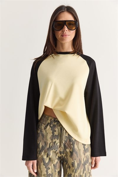 Kadın Regular Reglan Kol Renk Bloklu Uzun Kollu Sweatshirt 928 60286777 - Sarı-Siyah