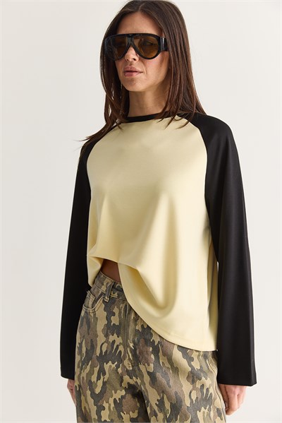 Kadın Regular Reglan Kol Renk Bloklu Uzun Kollu Sweatshirt 928 60286777 - Sarı-Siyah