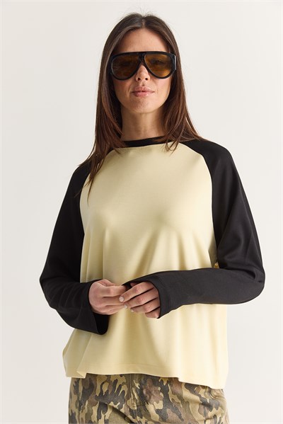 Kadın Regular Reglan Kol Renk Bloklu Uzun Kollu Sweatshirt 928 60286777 - Sarı-Siyah