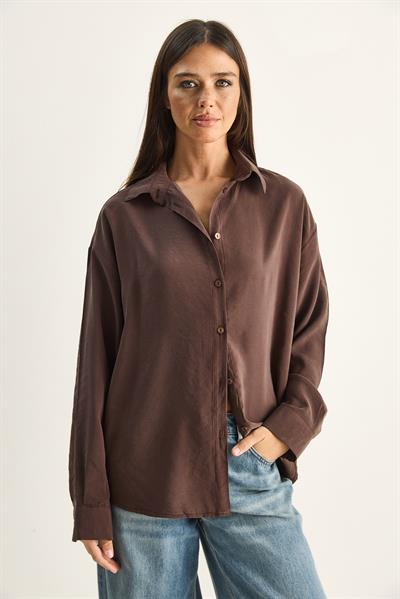 Kadın Şal Aksesuarlı Oversize Modal Gömlek 340 60286164 - Kahverengi