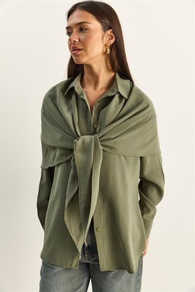 Kadın Şal Aksesuarlı Oversize Modal Gömlek 340 60286164 - Haki