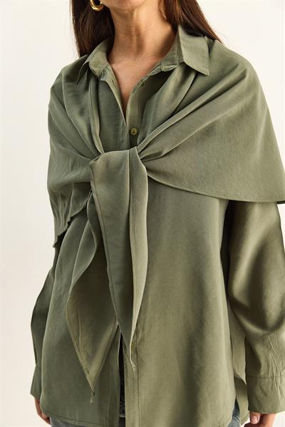 Kadın Şal Aksesuarlı Oversize Modal Gömlek 340 60286164 - Haki