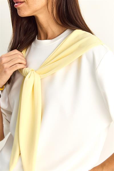 Kadın Şal Detaylı Oversize Basic T-Shirt 1094 60286118 - Beyaz-Sarı