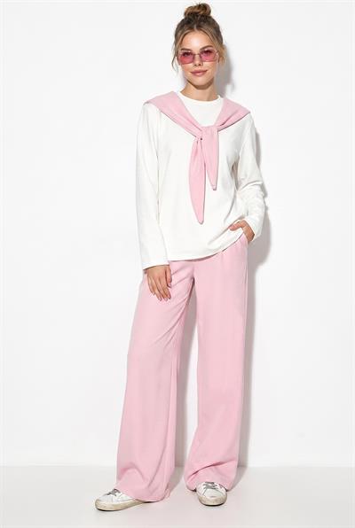 Kadın Şal Detaylı Uzun Kollu Basic T-Shirt Beli Lastikli Bol Pantolon Alt-Üst Modal Takım 4126 60286249 - Pembe