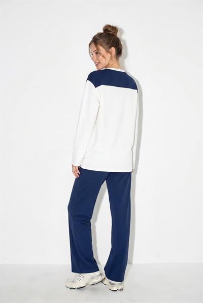 Kadın Şal Detaylı Uzun Kollu Basic T-Shirt Beli Lastikli Bol Pantolon Alt-Üst Modal Takım 4126 60286249 - Lacivert