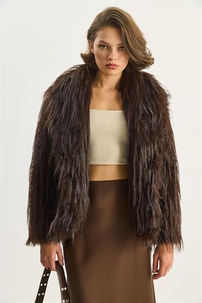 Kadın Şal Yaka Astarlı Premium Kürt Ceket 2779 60283536 - Acı Kahve