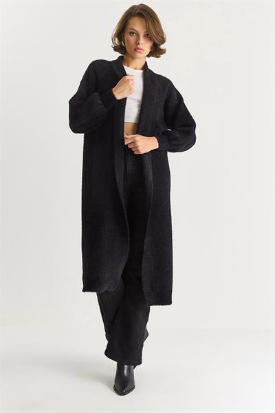 Kadın Şal Yaka Yumuşak Dokulu Sakallı Uzun Triko Yumoş Hırka TH251015 60283574 - Siyah