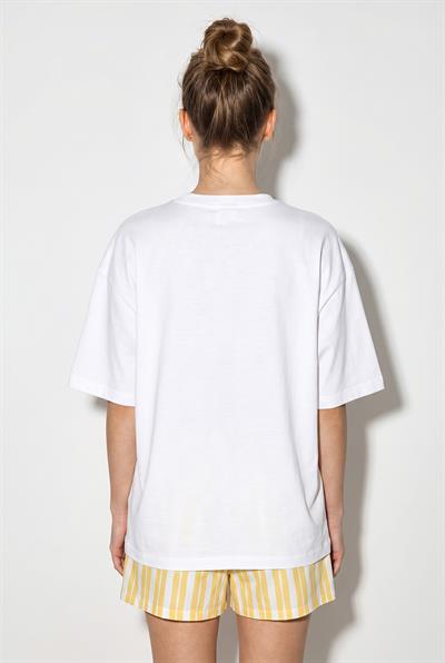 Kadın Sardalya Baskılı %100 Pamuk Bisiklet Yaka Oversize Basic T-Shirt ÖT261097 60286256 - Beyaz