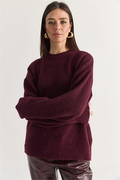 Kadın Şardonlu Bisiklet Yaka Oversize Triko Kazak 4761 60286705 - Bordo